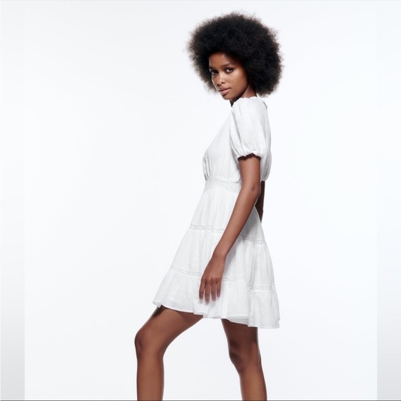 Zara White Lace Trim Mini Dress - Picture 5 of 8